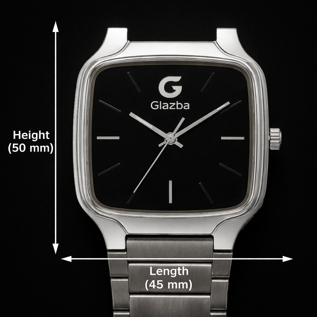 Premium Glazba Stainless Steel Square Dial Watch – Sleek & Modern Design