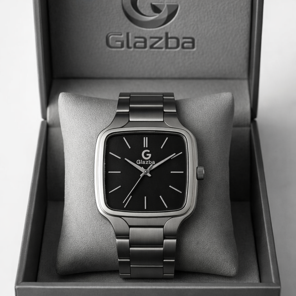 Premium Glazba Stainless Steel Square Dial Watch – Sleek & Modern Design