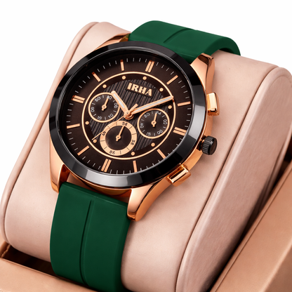 Men’s IRHA Designer Watch – Premium Black & Rose Gold Chronograph