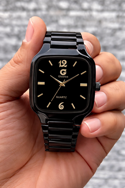 Men’s Glazba Quartz Watch – Black Dial with Gold Markers